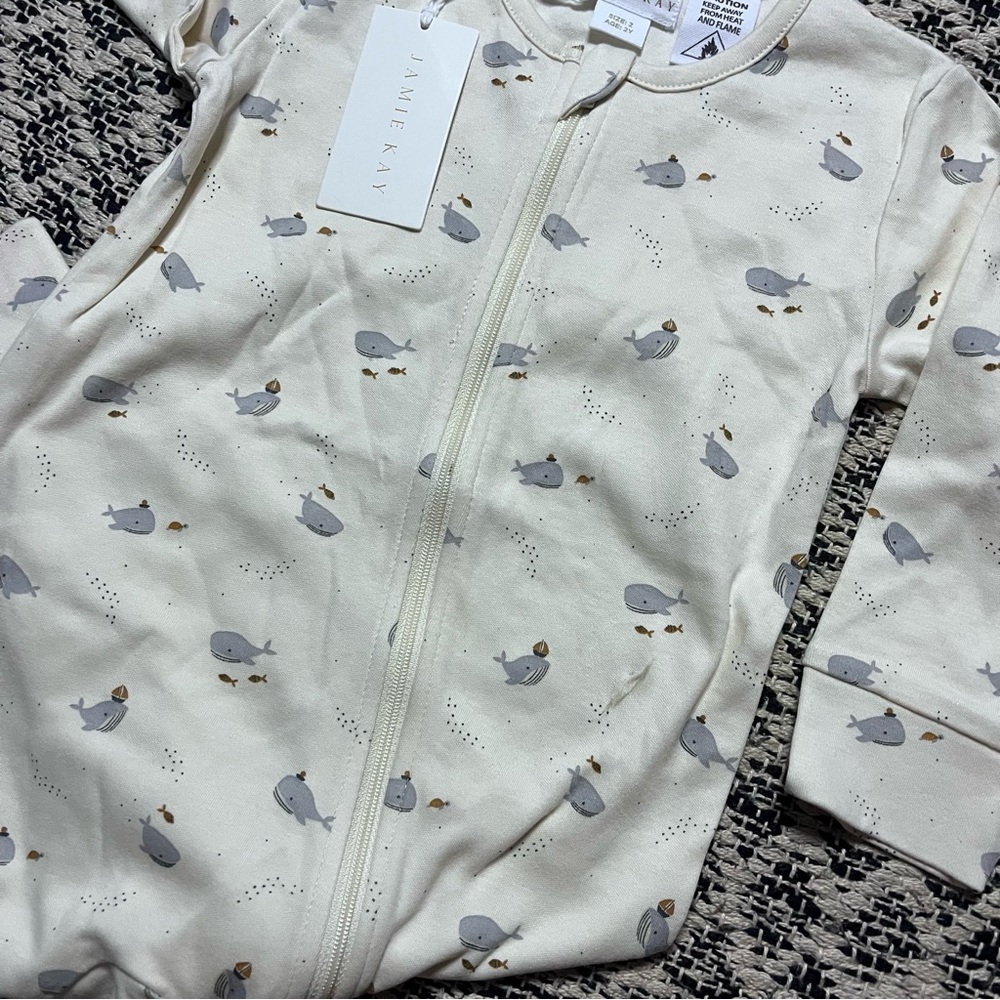 New Jamie Kay Organic Cotton Reese Zip Onepiece in Whales Size 2 - Picture 7 of 9